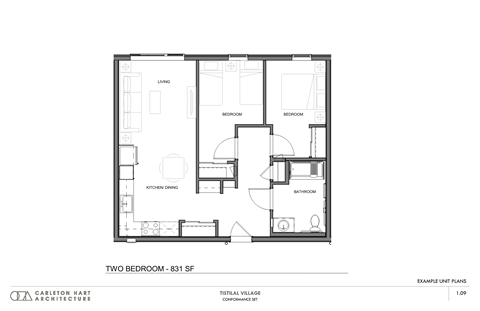Floor plan for 2 beds, 1.5 baths